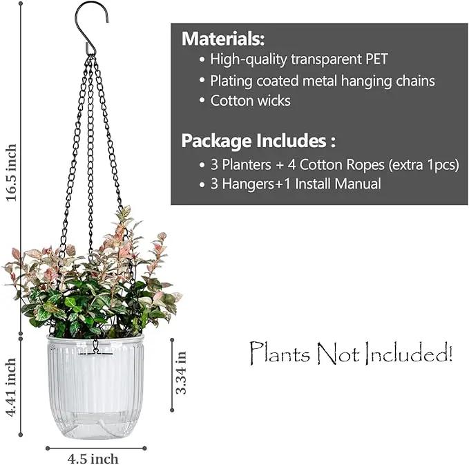 4.5 Inch 2 Pcs Self Watering Hanging Planter Indoor Plant Pots Drainage Holes, Outdoor Small Hanging Planters Flower Pot Basket, Visible Water Level, Plant Hanger Home Decor, Gardening by GreenHaven Gardens