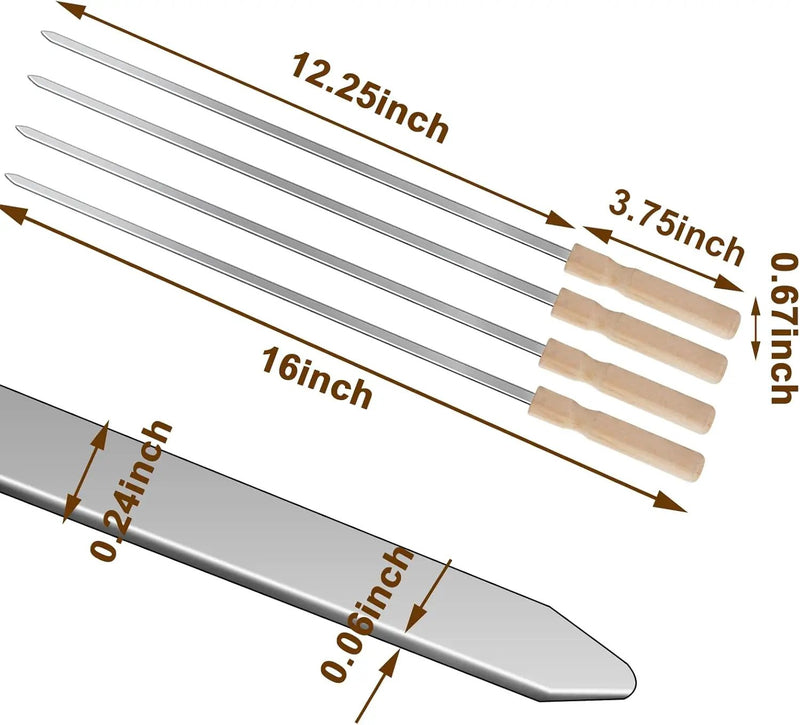 10 Pcs Kabob Skewers, 16IN Metal Skewers for Grilling, Premium Stainless Steel Flat Kebabs, with Wooden Handles Insulated Reusable BBQ Set by GreenHaven Gardens