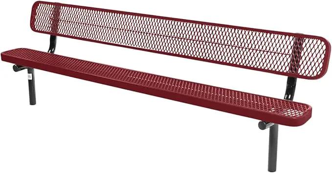 Coated Outdoor Furniture Heavy-Duty Outdoor Bench Thermoplastic Coated, Expanded Metal, Commercial-Grade Seating, Made in America (Inground with Back, 8 Ft, Burgundy) by GreenHaven Gardens