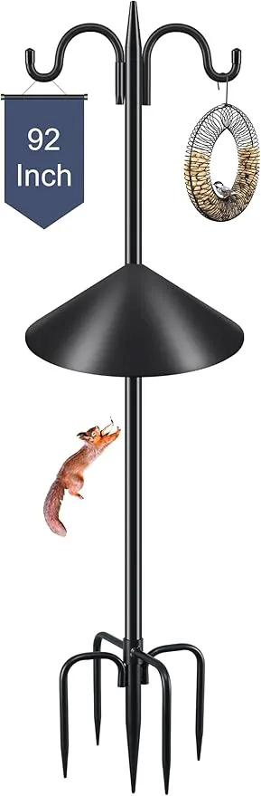 Gtongoko Bird Feeder Pole Squirrel Proof, 92 Inch Double Shepherds Hook for Outdoor with Squirrel Baffles Adjustable Heavy Duty with 5 Prongs Base for Hanging Plants, Bird Feeders, Black by GreenHaven Gardens