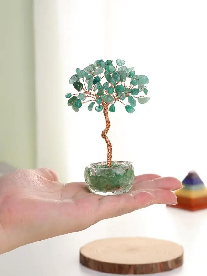 Jovivi Small Green Aventurine Crystal Tree, Natural Crystal Healing Stones Tree Glass Bowl Base Gemstone Money Trees Feng Shui Good Luck Home Desk Decor by GreenHaven Gardens