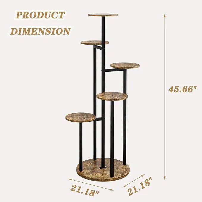 Plant Stand Indoor 6 Tier 9 Potted Multiple Flower Pot Holder for Patio Garden Balcony Living Room Corner (6 Tier Black+Rustic Brown) by GreenHaven Gardens