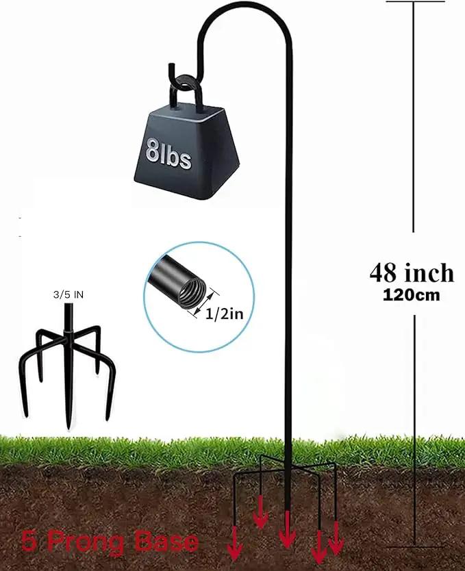 Shepherd Hook for Outdoor with 5 Prong Base, 2PCS 48IN Inches Garden Bird Feeder Pole for Hanging Bird Feeder, Plant Baskets, Solar Light Lanterns, Outdoor Plant Hanger Hook by GreenHaven Gardens