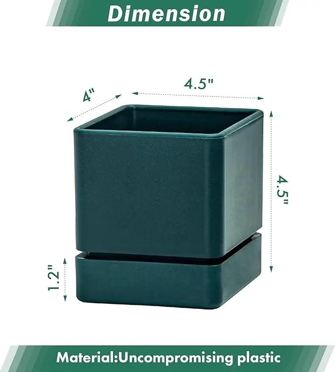 4 Inch Herb Planter Pot, Plastic Planter with Drainage Holes and Saucer, Modern Decorative Gardening Pot for Indoor Plants, Flowers, Herbs, Succulents, Green, Set of 3, 76-Y-C-3 by GreenHaven Gardens