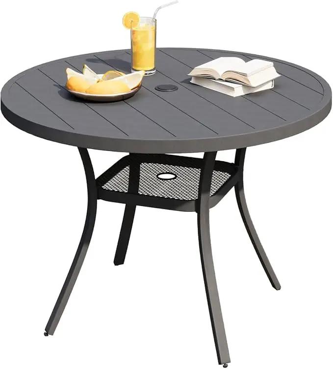 DIFY Outdoor Dining Table for 4, Round Patio Table with Umbrella Hole for Garden, Backyard and Porch (Dark Grey) by GreenHaven Gardens