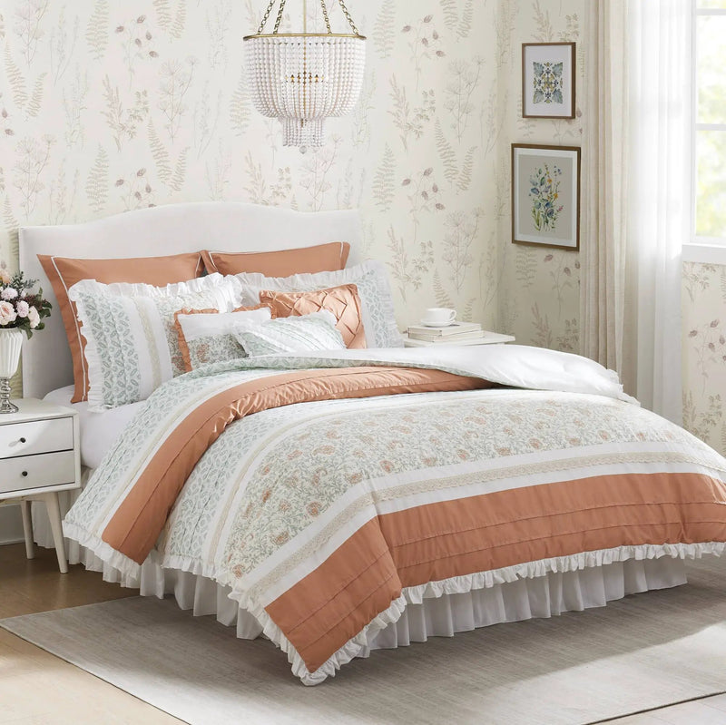 9 Piece Cotton Percale Comforter Set Coral Queen by HouseOfZazla