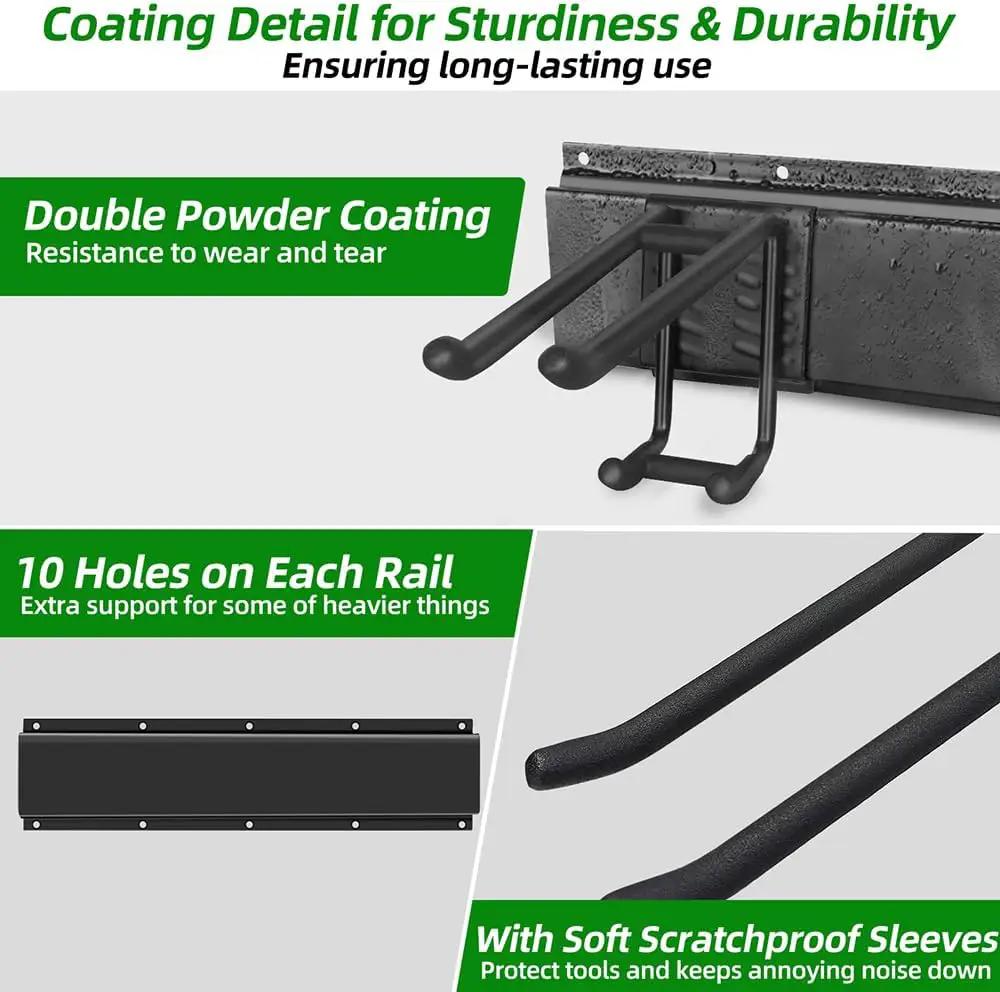 Garage Tool Organizer Wall Mount with 48 inches Rails and 6 Double-layer Hooks, Garden Tool Rack Heavy Duty, Garage Hanging Storage Rack For Yard Tools, Shovel, Shed by GreenHaven Gardens
