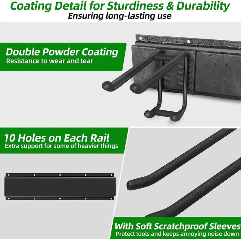 Garage Tool Organizer Wall Mount with 48 inches Rails and 6 Double-layer Hooks, Garden Tool Rack Heavy Duty, Garage Hanging Storage Rack For Yard Tools, Shovel, Shed by GreenHaven Gardens