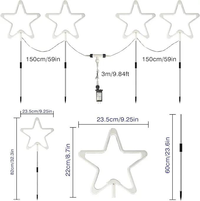 4th of July Decorations Red White and Blue Light, 4PCS Big LED Neon Star Pathway Lights Outdoor, Patriotic Garden Stake Lights with 8 Modes Waterproof for Independence Day Yard Lawn Decor by GreenHaven Gardens
