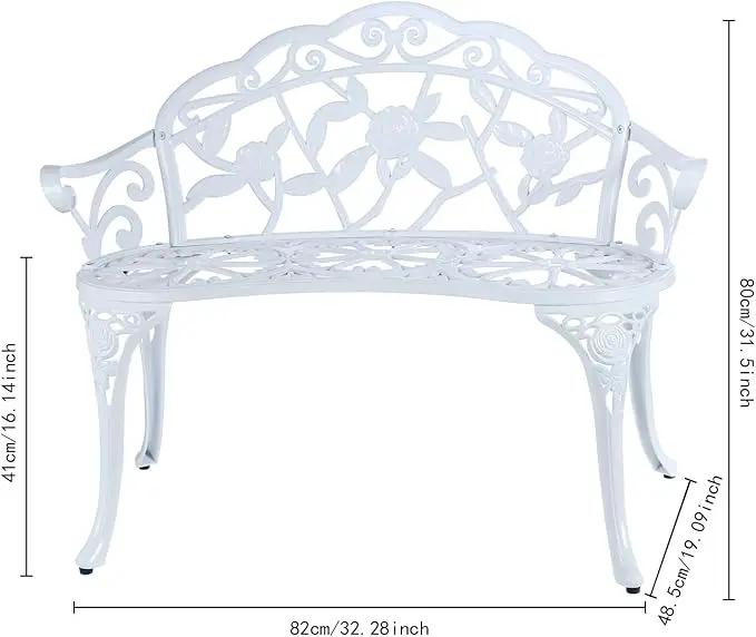 JARDIN DE CENTENNIAL Patio Garden Bench Metal Park Bench Cast Aluminum Outdoor Furniture with Floral Rose for Patio,Park,Lawn,Yard (White) by GreenHaven Gardens