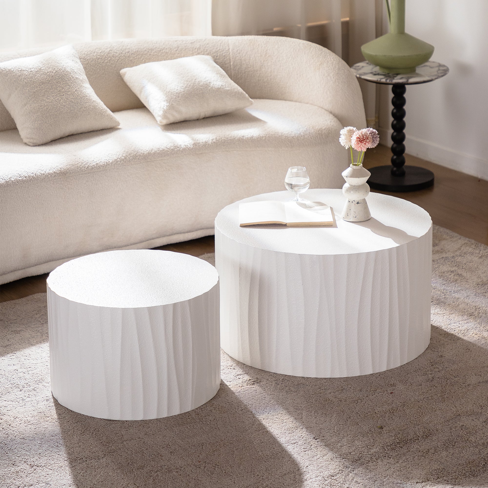 Nesting Coffee Table Set of 2 Round Wooden Tables by HouseOfZazla