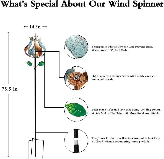 Wind Spinners for Yard and Garden, Wind Spinners Outdoor Metal Large 360 Degrees, Birthday Gifts for Women Family Outdoor Decor(Tulip 75'' x 14'') by GreenHaven Gardens