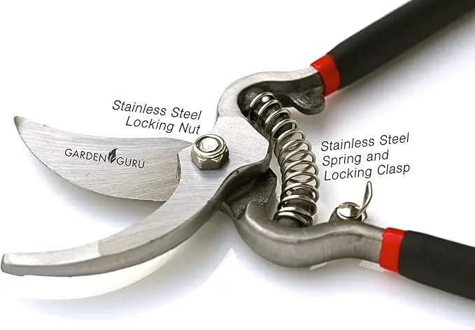 GARDEN GURU Classic Bypass Pruning Shears Clippers – Heavy Duty Forged Steel Garden Pruners – Safety Lock – Non Slip Comfort Grips – Cuts up to 1” Diameter – Professional Bypass Pruners for Gardening by GreenHaven Gardens