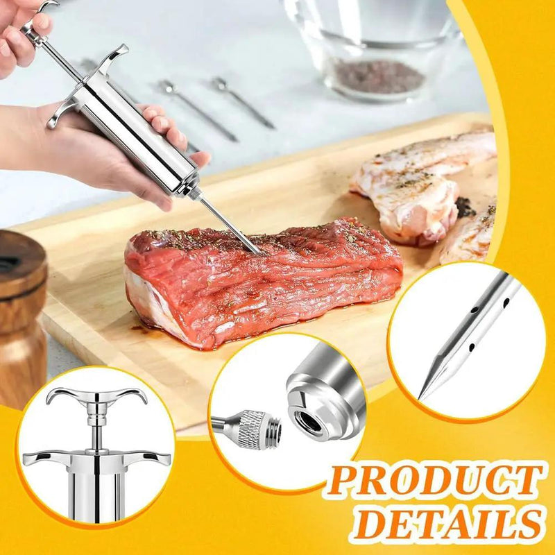 304-Stainless Steel Meat Injector Syringe Kit with 3 Marinade Needles for BBQ Grill Smoker, Turkey, Brisket, Beef, Fish, 2-oz Large Capacity, Silicone Brush and Cleaning Brush by GreenHaven Gardens