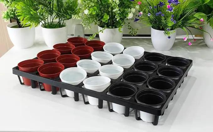 Square Nursery Pot Tray with 24 Cells, 5 Pack Plant Trays for Pots, Flower Pot Moving Tray, Plastic Planting Tray for Carrying Small Plant Pots(120 Cells in Total by GreenHaven Gardens
