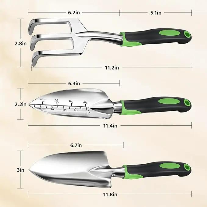 LASZOLA 3 Piece Garden Tool Set Include Hand Trowel Rake and Transplant Shovel for Women, Indoor Heavy Duty Small Spade Kit with Ergonomic Handle to Weed and Loosen, for Mom and Plant Beginner, Green by GreenHaven Gardens