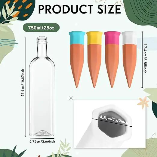 12 Pack Plant Watering Devices, Terracotta Self Watering Spikes with 25 oz Plastic Wine Bottles, Slow Release Plant Waterer Self Watering Planter for Vacation Indoor Outdoor Plant by GreenHaven Gardens