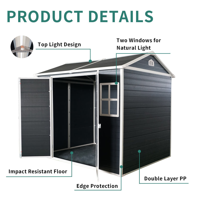 8x4ft Outdoor Resin Garden Shed with Floor and 2 Windows by HouseOfZazla