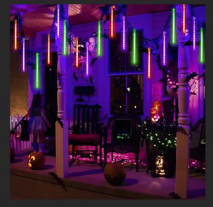 Outdoor Halloween Lights, 2-Pack Meteor Shower Lights Outdoor Waterproof, Total 432 LED 18 Tubes Snow Cascading String Lights Plug in for Party Garden Halloween Decorations (Orange Purple and Green) by GreenHaven Gardens