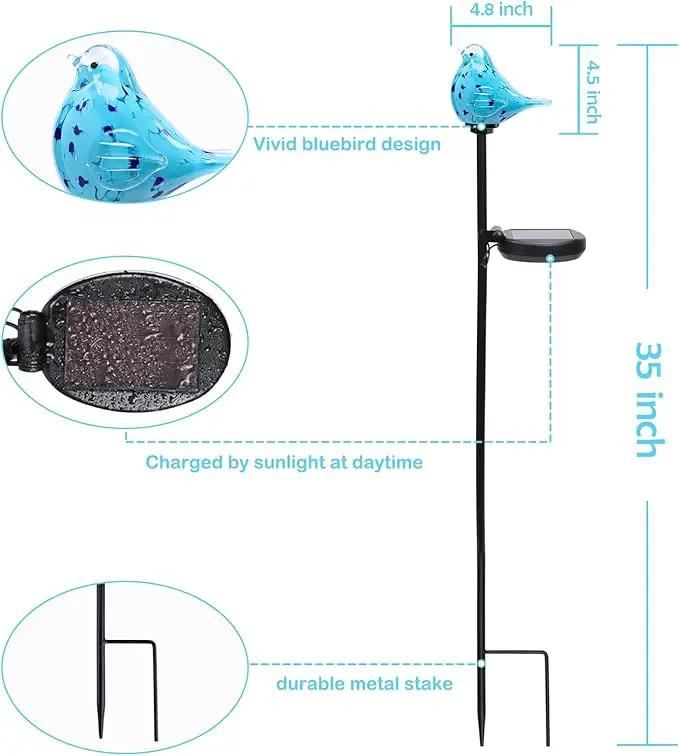 Afirst Decorative Solar Lights Outdoor Solar Bluebird Stake Lights Hand Blown Glass Decorative Garden Pathway Lights Outdoor Waterproof Glass Stakes by GreenHaven Gardens