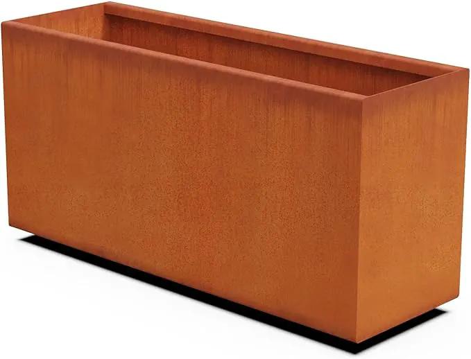 Corten Steel Planter Rectangle Outdoor Metal Garden Box Heavy Duty | Made in USA | Fully Assembled by GreenHaven Gardens