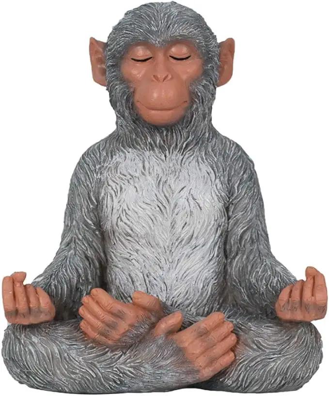 Meditation Monkey Stretching Monkey Statue-Resin Zen Animal Yoga Figurine for Outdoor Lawn Decor for Flower Beds, Fairy Gardens, and More by GreenHaven Gardens