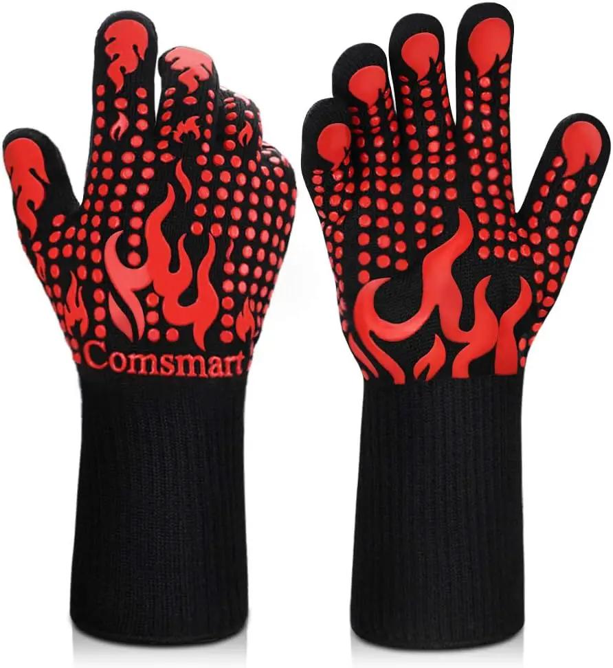Comsmart BBQ Gloves, 1472 Degree F Heat Resistant Grilling Gloves Silicone Non-Slip Oven Gloves Long Kitchen Gloves for Barbecue, Cooking, Baking, Cutting by GreenHaven Gardens