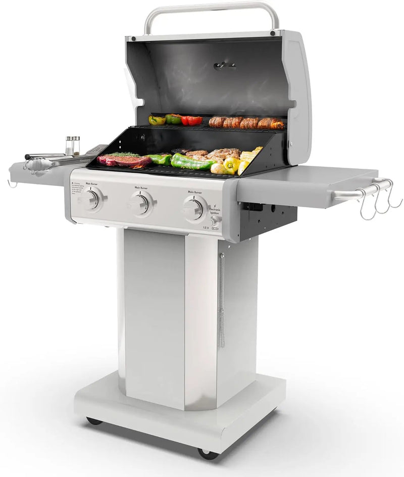 Kenmore 3-Burner Outdoor BBQ Grill | Liquid Propane Barbecue Gas Grill with Folding Sides, PG-A4030400LD-PE, Pedestal Grill with Wheels, 30000 BTU, Pearl White by GreenHaven Gardens