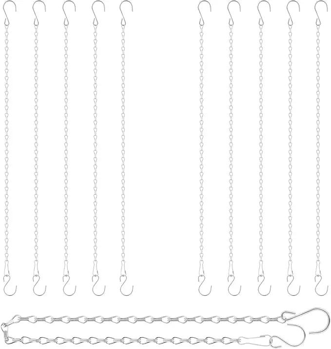 RIFNY Silver Hanging Chains with Hooks, 10 Pieces 24 Inch Chain for Hanging Bird Feeders Planters Baskets Billboards Lanterns Wind Chimes Silver 24 inch by GreenHaven Gardens
