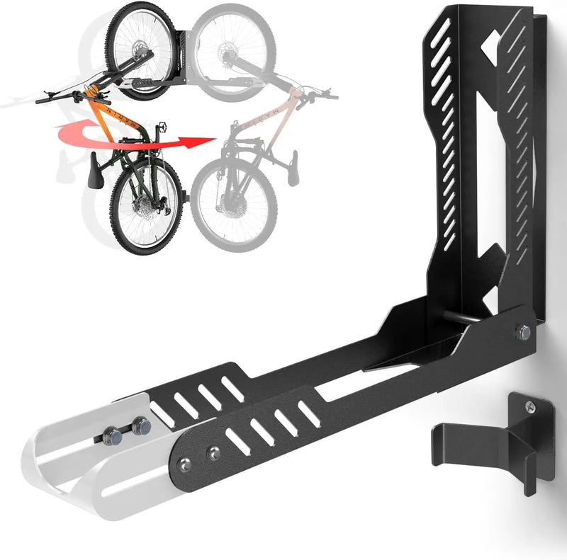 Swivel Bike Wall Mount, Space Saving Bike Rack Garage, No Heavy Lifting Required Bicycle Wall Mount, Vertical Wall Bike Hanger Can Holds up to 77 lbs, Black by GreenHaven Gardens