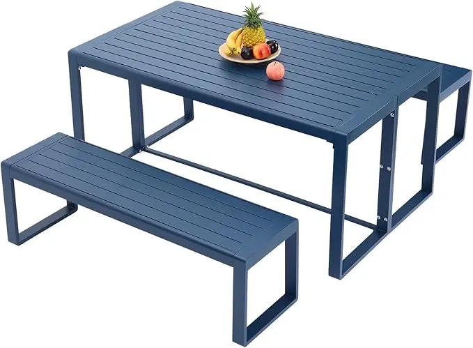 Aoodor 3-Piece Outdoor Patio Dining Set, Aluminum Furniture Set with 1 Rectangular Picnic Table and 2 Benches for Garden, Lawn, Yard by GreenHaven Gardens