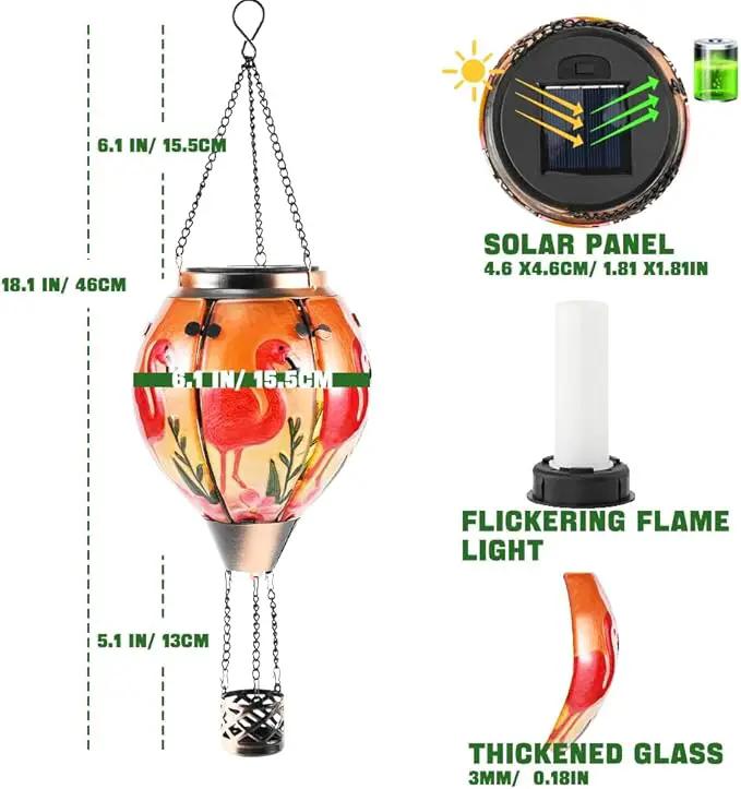 Hot Air Balloon Solar Lantern - Flamingo Bird Stained Glass Lantern with Simulated Flickering Flame, Outdoor Hanging Yard Light Waterproof IP65 & Weather Resistant for Patio Lawn Porch Decor Gfit by GreenHaven Gardens