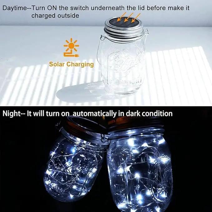 SunKite Solar Mason Jar Lights [Updated], 8 Pack 20 LED Waterproof Fairy Firefly Jar Lids String Lights with Hangers(NO Jars), Patio Yard Garden Wedding Decoration - Cool White by GreenHaven Gardens