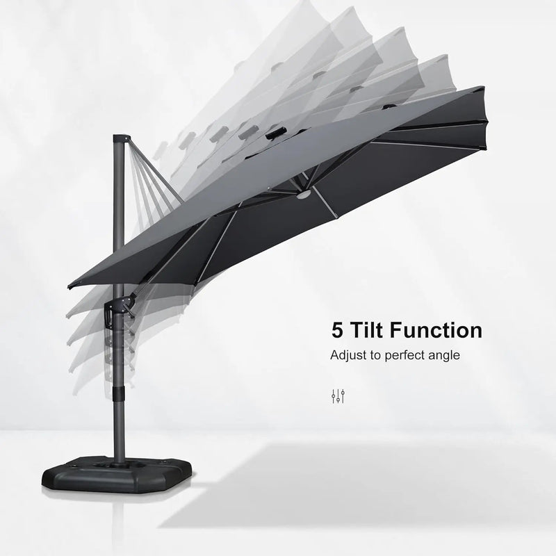 PURPLE LEAF 10 Feet Patio Umbrella Outdoor Cantilever Solar Powered LED Square Umbrella Aluminum Offset Umbrella with 360-degree Rotation for Garden Deck Pool Patio Light Grey by GreenHaven Gardens