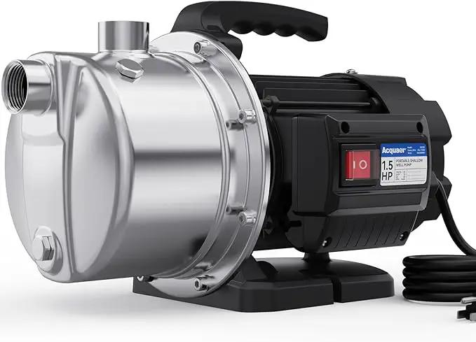 Acquaer 1.5 HP Portable Shallow Well Pump Garden Pump, Stainless Steel, 1210 GPH, 115V Sprinkler Water Transfer Draining Irrigation for Water Removal and Lawn Garden by GreenHaven Gardens
