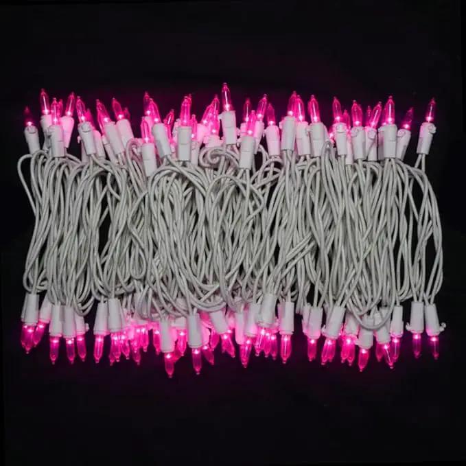 Pink LED Christmas Lights - 100 Count Pink Christmas String Lights for Tree, Party, Bedroom, Wedding, Indoor and Outdoor Valentines Day Decorations, 33 Feet White Wire, UL Certified, Connectable by GreenHaven Gardens