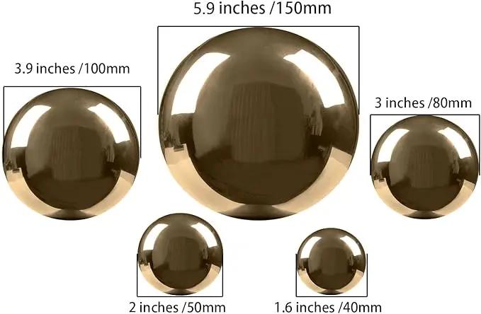 Nerien Gazing Ball, Stainless Steel Garden Mirror Globe, Polished Ornament Sphere, Hollow Floating Reflective Hemisphere, for Home Outdoor Pond Housewarming Swimming Pool Decoration, Gold, 5Pcs Mix by GreenHaven Gardens