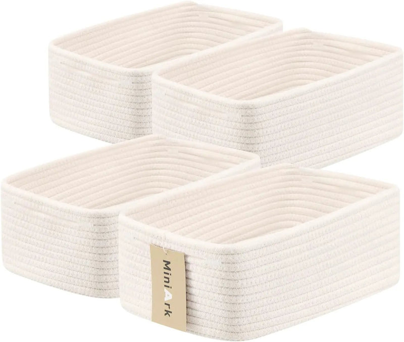 Small Storage Baskets for Organizing | Closet Organizer Bins | Shelf Toy Basket | Woven Rope Baskets | Cube Decorative Box | Shallow Basket | 13x8.5x5.1” | 4 Packs Off White by GreenHaven Gardens