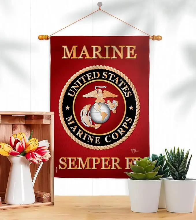 Breeze Decor HS108057-BO-03 Marine Corps Americana Military Decorative Vertical Set, House Flag 28" x 40", Thick Fabric by GreenHaven Gardens