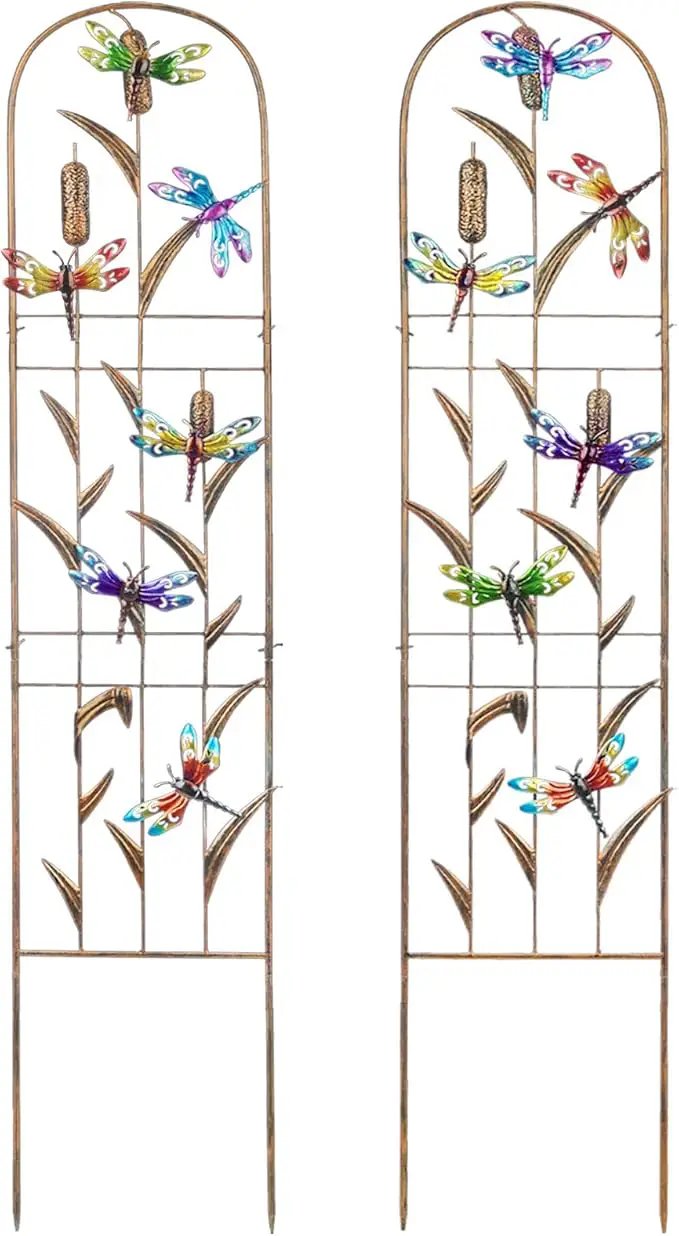 Set of 2 Dragonfly Metal Garden Trellis for Climbing Plants, Decorative Vegetables Flowers Vine Trellis for Outdoor Patio 60'' H x 11'' W by GreenHaven Gardens