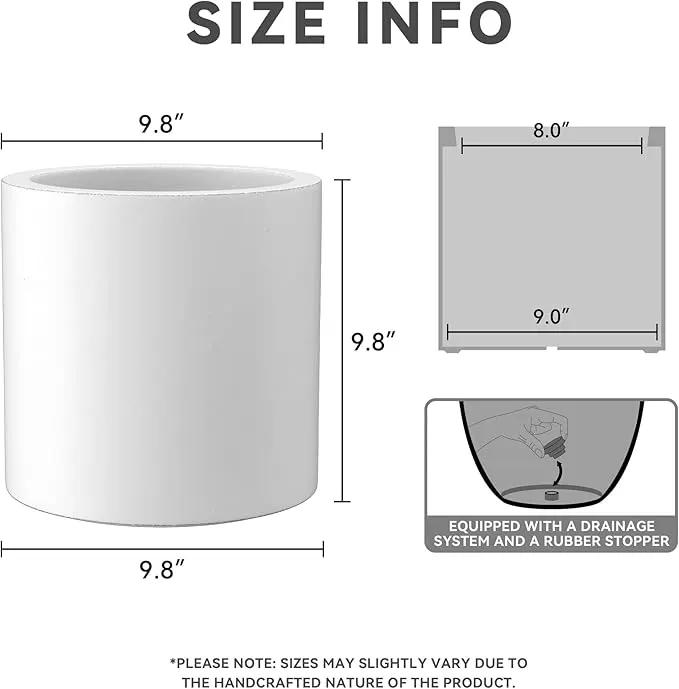 Kante 9.8" Dia Round Concrete Planter, Modern Style Large Cylindrical Plant Pot with Drainage Hole and Rubber Plug for Indoor Outdoor Patio, Pure White by GreenHaven Gardens