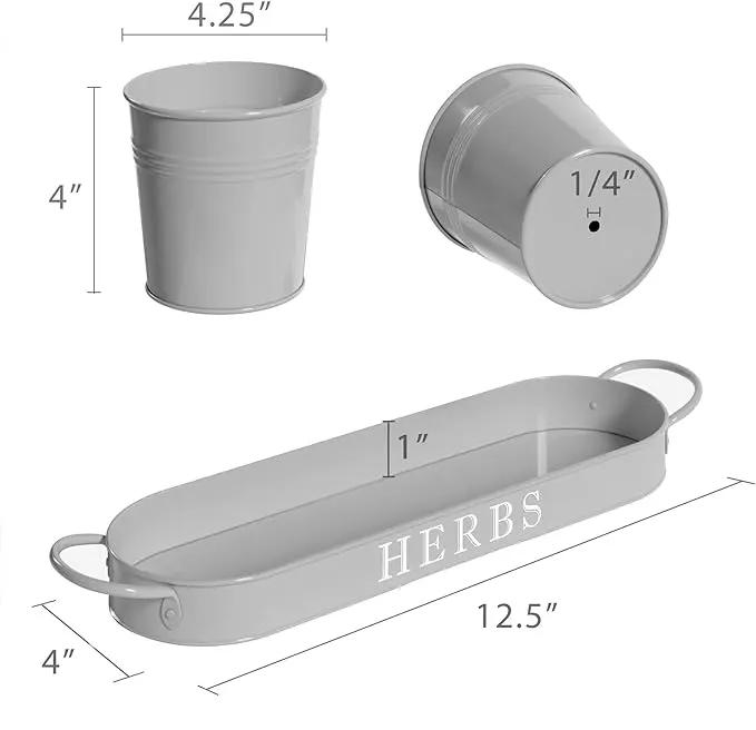 Barnyard Designs Indoor Herb Garden Planter Set with Tray, Metal Windowsill Plant Pots with Drainage for Outdoor or Indoor Plants, Set/3 (Cool Grey) by GreenHaven Gardens