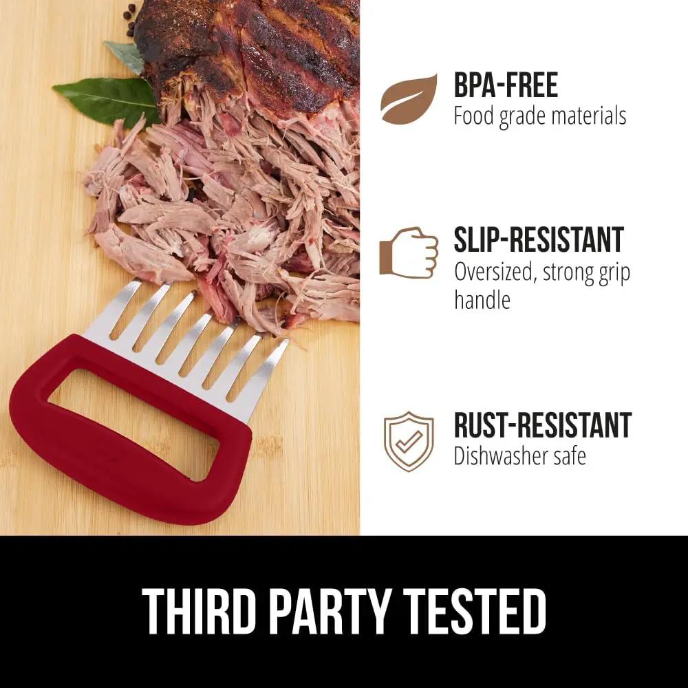 GORILLA GRIP BPA-Free Chicken Shredder Meat Claws, Sharp Stainless Steel Food Shredding Fork, Comfortable Handle, Easily Shred Pulled Pork, Taco Meats, Kitchen Smoker BBQ Tool, Dishwasher Safe, Red by GreenHaven Gardens