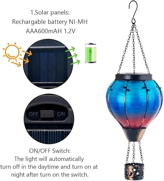 Starsoul 2 PC Blue Hot Air Balloon Solar Lantern Glass Solar Hot Air Balloon Flickering Flame Hanging Garden Light Waterproof Garden Yard Farmhouse Decor by GreenHaven Gardens