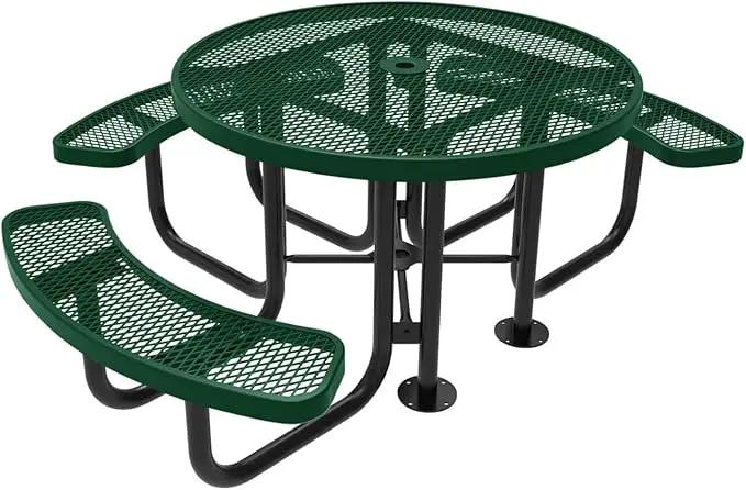 Heavy-Duty Portable Outdoor Picnic Table with Umbrella Hole, Expanded Metal Patio Dining Furniture Made in America (46" Round Top, Green) by GreenHaven Gardens