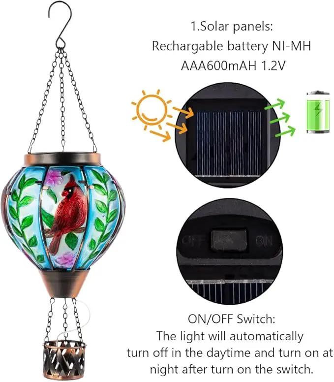Starsoul Cardinal Hot Air Balloon Solar Flickering Flame with Candle Holder Outdoor Solar Lantern Hot Air Balloon Solar Light Waterproof Hanging Solar Balloon Lamp Garden Patio Yard Decor by GreenHaven Gardens
