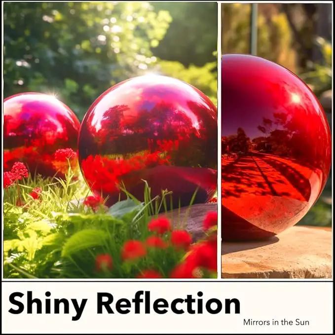 12 Inch Stainless Steel Gazing Globe,v2croft Hollow Ball Mirrored Surface Polished Shiny Sphere,Garden Stainless Steel Gazing Ball for Outdoor Lawn Pond Yard Ornament(red) by GreenHaven Gardens