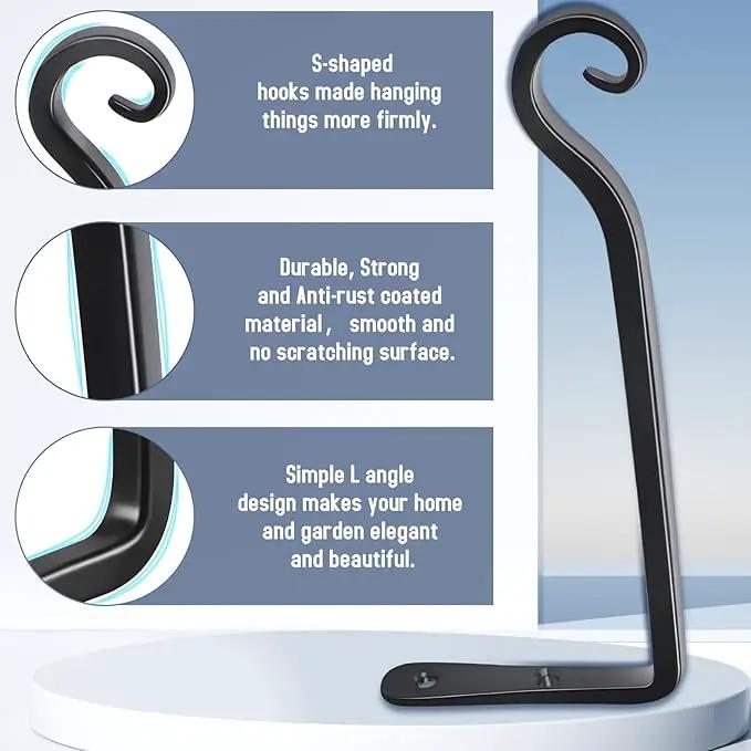 FEED GARDEN Wall Hook Hanging Plant Bracket 10 Inch 2 Pack, Hand-Forged Plant Hanger for Hanging Bird Feeders, Wind Chimes, Flower Baskets, Yoga Mat, Indoor/Outdoor Use, Black by GreenHaven Gardens
