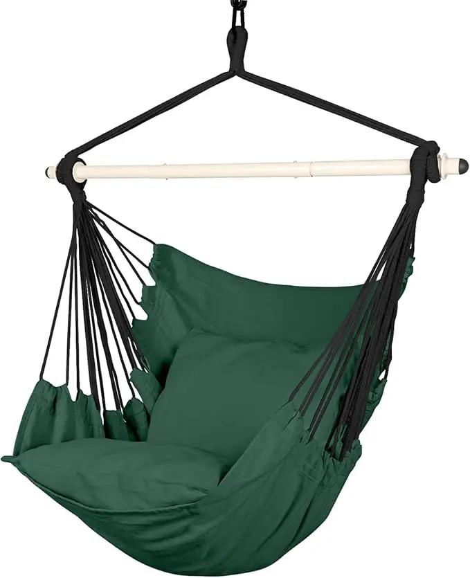Highwild Hammock Chair Hanging Rope Swing - Max 500 Lbs - 2 Cushions Included - Steel Spreader Bar with Anti-Slip Rings - for Any Indoor or Outdoor Spaces (Green) by GreenHaven Gardens
