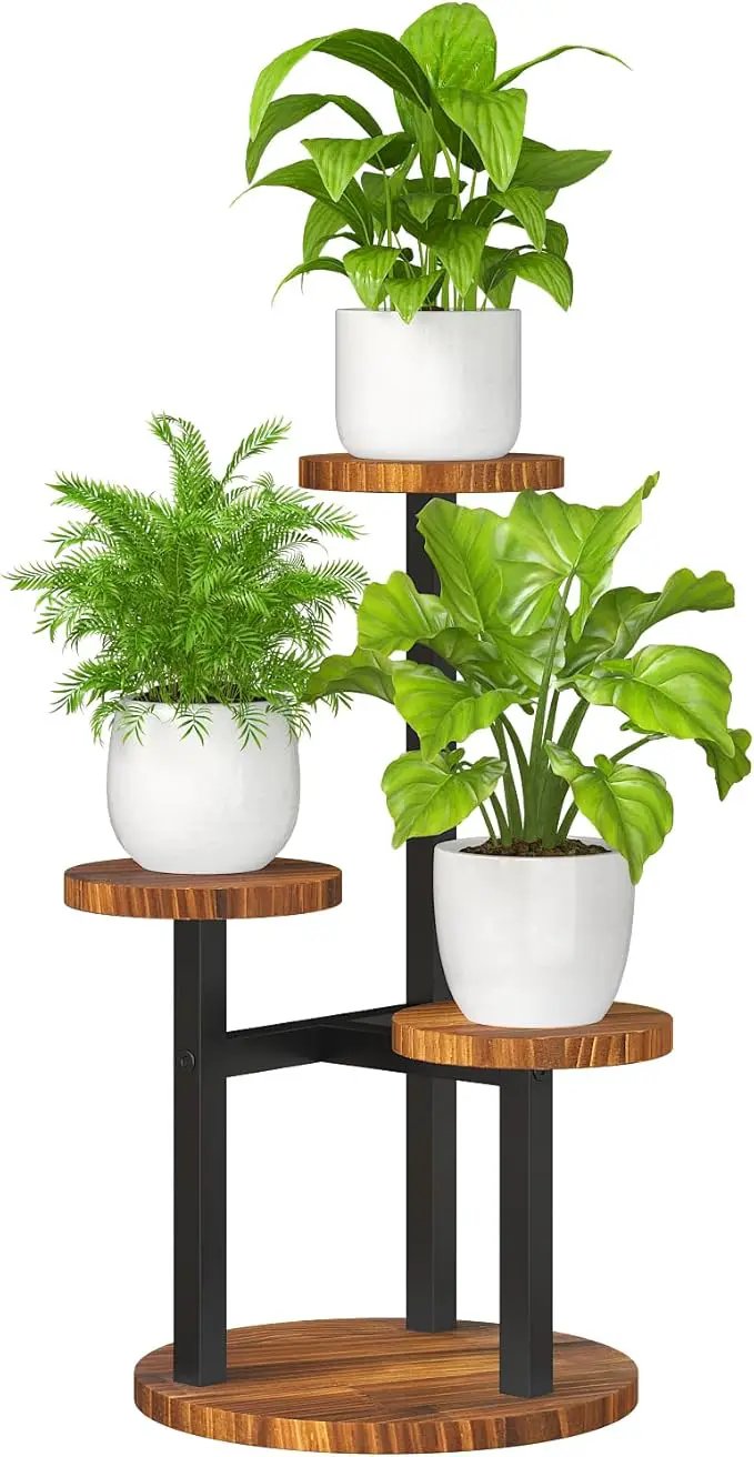 Bamworld 3 Tier Plant Stand Indoor Small Plant Shelf Outdoor Metal Tall Flower Holder Table Support Rack Garden Accessories for Plant Lovers(Brown) by GreenHaven Gardens